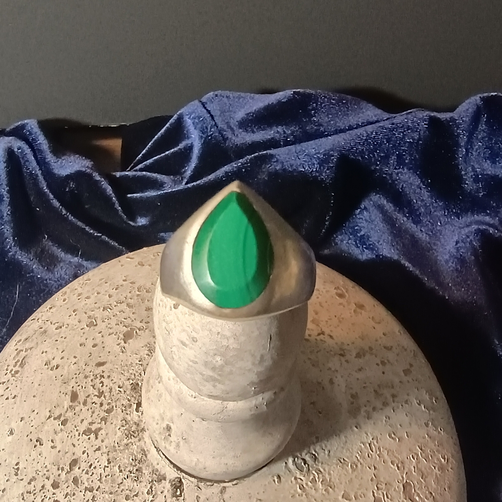 Solid Vintage Malachite Sterling Silver Mens Ring… - image 4